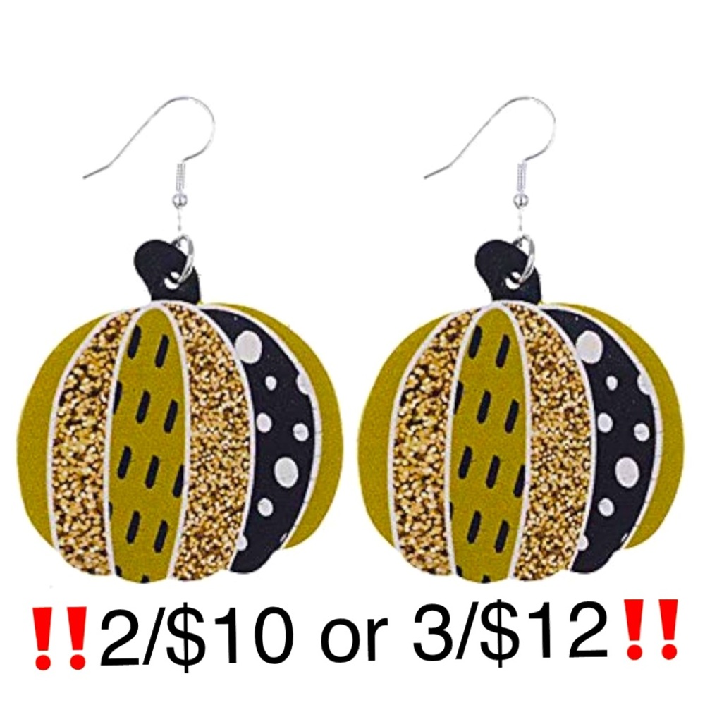 Pumpkin Faux Leather Dangling Fishhook Back Fall Halloween Earrings